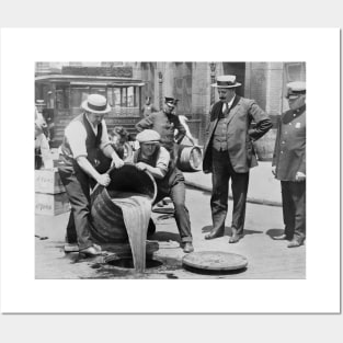 Police Raiding Bootleg Liquor, 1921. Vintage Photo Posters and Art